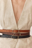 Paris Thin Oval Smooth Leather Belt -Chocolate