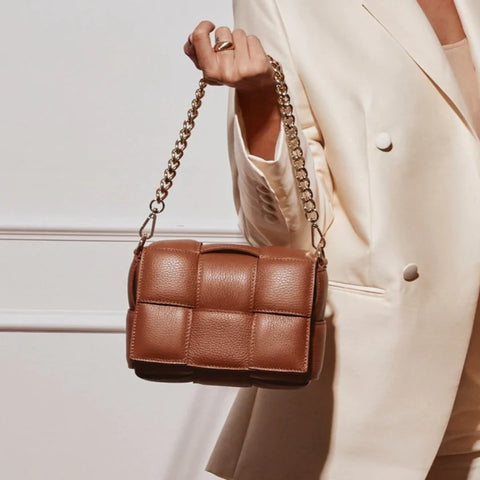 Margot Chestnut Leather Woven Bag