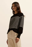 gather knit - black/stone stripe