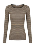 Morri Merino Stripe Round Neck Latte/Black