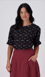 Telegraph Blouse in Black Woven Cotton