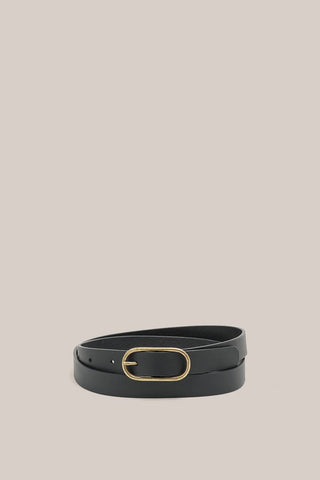 Paris Thin Oval Smooth Leather Belt - Black